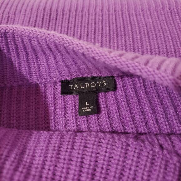 Talbots Cable Knit Lambs Wool Blend Ribbed Pullover Sweater Womens Size L Purple - Picture 6 of 8